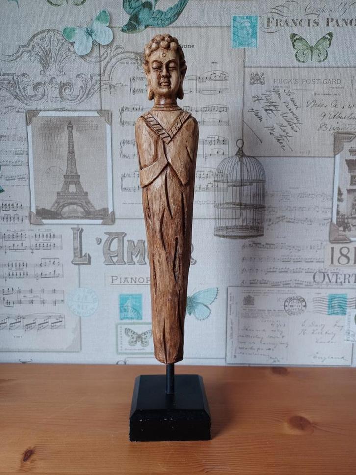 Houten Boeddha Beeld op Sokkel, Antiek en Kunst, Kunst | Beelden en Houtsnijwerken, Ophalen of Verzenden