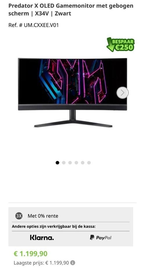 Acer Predator X34V Gaming Monitor | NIEUW, Computers en Software, Monitoren, Nieuw, 151 t/m 200 Hz, DisplayPort, HDMI, USB-C, Gaming