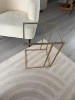 Stijlvolle glazen bijzettafel met gouden frame, Ophalen, Minder dan 45 cm, Minder dan 55 cm, Rechthoekig