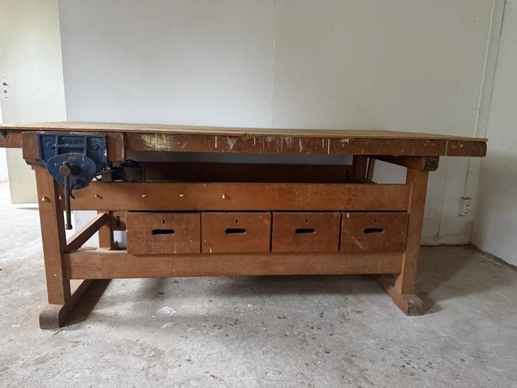 Oerdegelijke authentieke massiefhouten werkbank, Doe-het-zelf en Verbouw, Werkbanken, Gebruikt, 170 cm of meer, Bankschroef, Ophalen