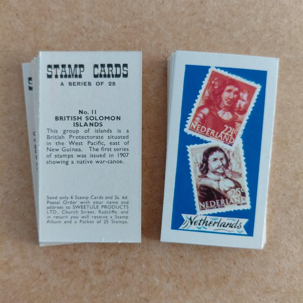 Stamp Cards complete set 25 gum cards 1960 Sweetule, Ophalen, Zo goed als nieuw