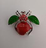 Goudkleurige broche vlieg rood strass, Verzenden, Nieuw, Rood, Overige materialen
