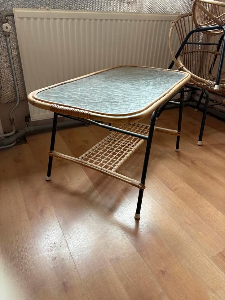 Vintage Rotan Koffietafel Jaren '60/'70, Huis en Inrichting, Tafels | Bijzettafels, Gebruikt, Rechthoekig, Minder dan 45 cm, 55 tot 75 cm