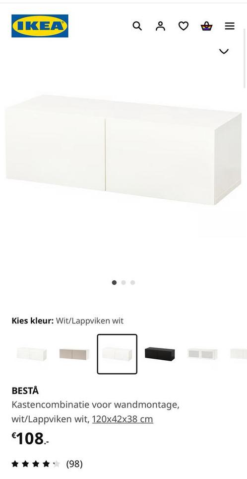 Ikea Besta meubel (2x) wit, Huis en Inrichting, Kasten | Televisiemeubels, Zo goed als nieuw, Minder dan 100 cm, 25 tot 50 cm