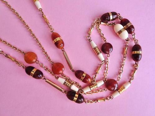 jwg Vintage 60s 70s amber goud klr Art Deco kralen ketting, Sieraden, Tassen en Uiterlijk, Antieke sieraden, Ketting, Overige materialen