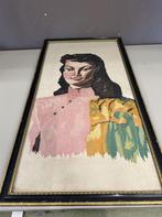 Vintage Retro geborduurd tapijt Tretchikoff Green Lady Chine, Verzamelen, Retro, Ophalen of Verzenden