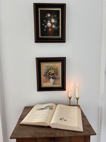Prachtige olieverf schilderijen met bloemen gesigneerd beschikbaar voor biedingen