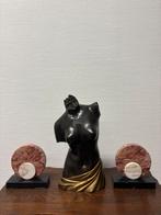 Art deco bronzen buste met marmer, Antiek en Kunst, Ophalen of Verzenden, Brons