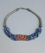 Vintage 925 Zilver Ketting Lapis Lazuli & Koraal - Etnisch, Sieraden, Tassen en Uiterlijk, Antieke sieraden, Ophalen of Verzenden
