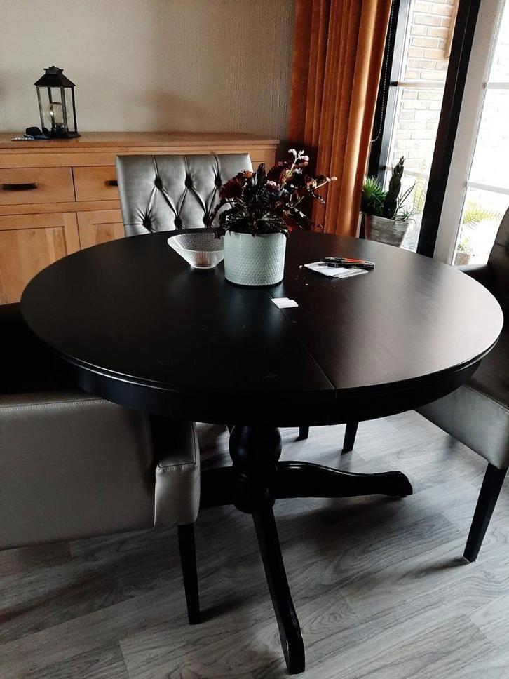 Eettafel zwart, rond, uitschuifbaar, Huis en Inrichting, Tafels | Statafels, Zo goed als nieuw, Ophalen