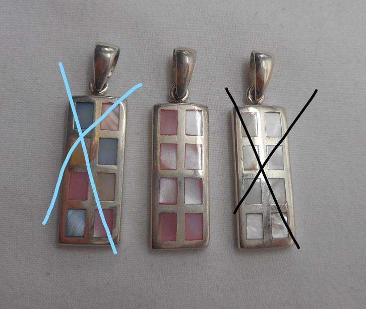 Zilveren vintage hanger met roze parelmoer nr.717, Sieraden, Tassen en Uiterlijk, Kettinghangers, Zo goed als nieuw, Zilver, Zilver