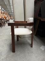 Design eetkamerstoel walnoot hout - witte stof x4, Wit, Nieuw, Ophalen of Verzenden, Vier