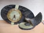 Antiek art deco klok marmer met bronzen pauw 42cm breed, Antiek en Kunst, Ophalen