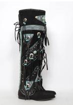 Vintage Boho fringe Indian overknee laarzen, Hoge laarzen, Zwart, Ophalen of Verzenden, Zo goed als nieuw