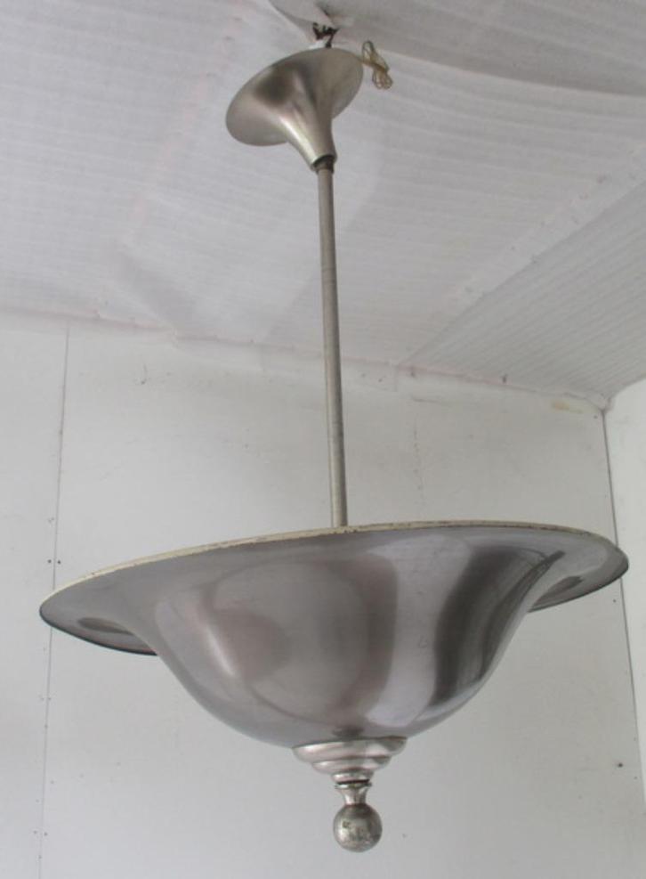 originele art deco chrome hanglamp luster genre Gispen, Antiek en Kunst, Antiek | Lampen, Ophalen
