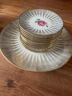 Vintage Servies / gebaksstel met Roos en Gouden Accent, Ophalen of Verzenden