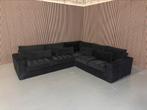 GRATIS LEVERING Hoekbank Ribstof Zwart 310x275 GEREINIGD, 300 cm of meer, Ophalen of Verzenden, Zo goed als nieuw, 150 cm of meer