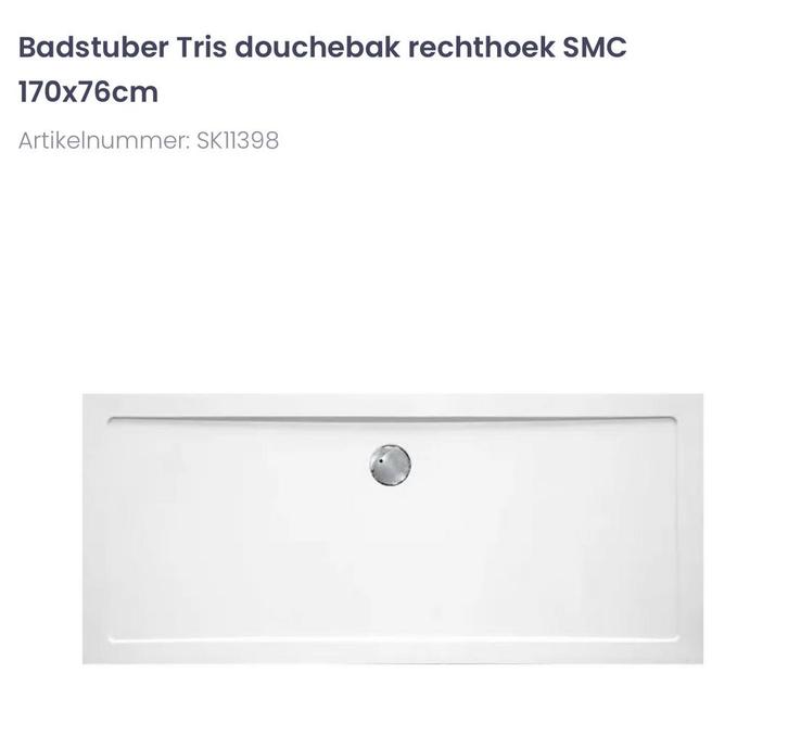 Badstuber Tris Douchebak 170x76cm + Poten & Sifon, Doe-het-zelf en Verbouw, Sanitair, Nieuw, Douche, Ophalen