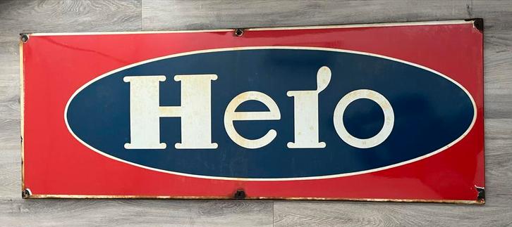 Vintage Emaille Bord Hero Langcat Bussum met Gebruikssporen, Verzamelen, Merken en Reclamevoorwerpen, Gebruikt, Reclamebord, Ophalen