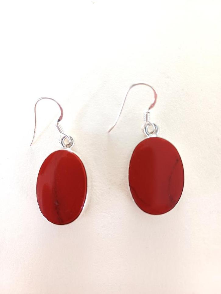 grote oorbelen gemerkt 925 zilver, rode jaspis, Sieraden, Tassen en Uiterlijk, Oorbellen, Nieuw, Hangers, Zilver, Rood, Met edelsteen