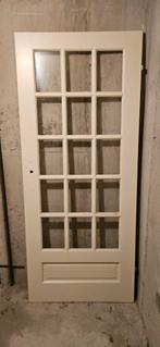 2x Rechts draaiende Witte opdekdeur met ruitjes (201,5x83cm), Ophalen, 80 tot 100 cm, Binnendeur, 200 tot 215 cm