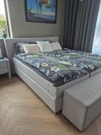 Boxspring bed grijs met opbergbank en nachtkastjes, Ophalen, Gebruikt, Tweepersoons, 180 cm