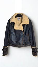 Stoere MNG (Mango) Denim Biker Jas - Gevoerd (Teddy), Kleding | Dames, Jassen | Winter, Mango, Zo goed als nieuw, Maat 36 (S)