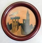 Art-Deco mahoniehouten lijstje,geheel van hout,gesigneerd, Minder dan 50 cm, Gebruikt, Ophalen of Verzenden, Schilderij