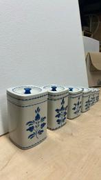 Handbeschilderde voorraadpotten 6x blauw, Ophalen, Zo goed als nieuw, Overige materialen, Pot, Bus of Blik