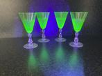 4 Vintage Uranium bewerkt wijnglas (Annagroen), Ophalen of Verzenden