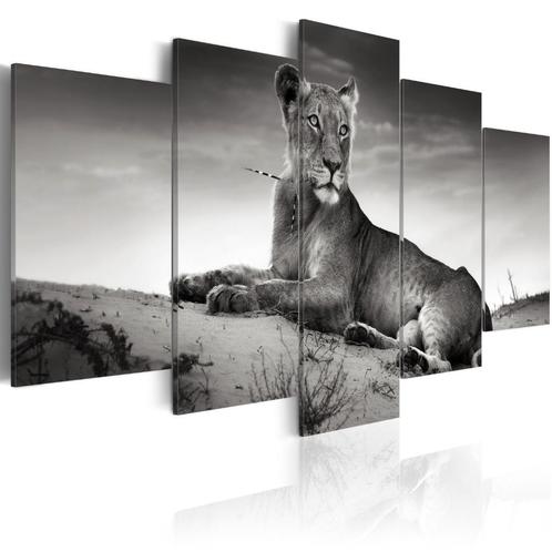 818 Leeuw Grijs 5 Luik Canvas Schilderij 200x100cm Nieuw, Huis en Inrichting, Woonaccessoires | Schilderijen, Tekeningen en Foto's
