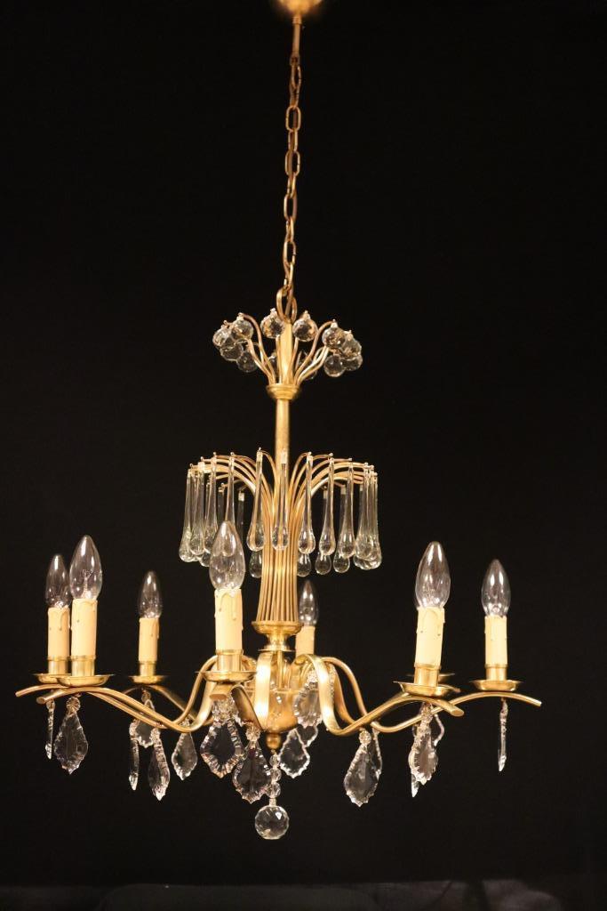 kroonluchter met24glazen druppels en12glazen ballen peggels., Huis en Inrichting, Lampen | Kroonluchters, Gebruikt, Ophalen