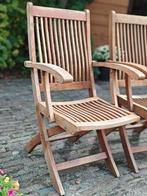4 inklapbare teakhouten tuinstoelen, Ophalen, Gebruikt, Teakhout, Inklapbaar