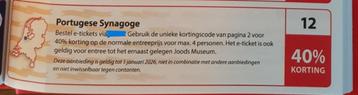 Portugese Synagoge / Joods museum 40% kortingsbon   beschikbaar voor biedingen