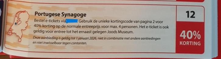 Portugese Synagoge / Joods museum 40% kortingsbon, Tickets en Kaartjes, Musea, Drie personen of meer, Kortingskaart