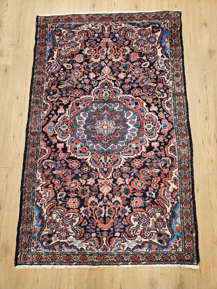 Vintage handgeknoopt perzisch tapijt hamadan 160x100, Huis en Inrichting, Stoffering | Tapijten en Kleden, Gebruikt, 100 tot 150 cm