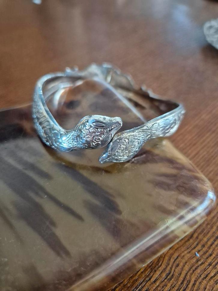Vintage Mexicaanse Slangenarmband, Sieraden, Tassen en Uiterlijk, Armbanden, Gebruikt, Zilver, Zilver, Ophalen of Verzenden