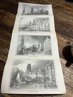 4 stuks geprinte historische gravures van Nederlandse steden, Antiek en Kunst, Ophalen of Verzenden
