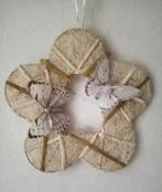Unieke bloem wandhanger creme naturel beige vlinders, Ophalen, Nieuw