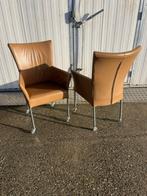 6 stuks eetkamerstoelen met wieltjes verrijdbaar echt leer, Huis en Inrichting, Stoelen, Ophalen, Bruin, Zo goed als nieuw, Metaal