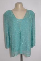 Mintgroene twinset vol pailletten van 100% zijde (UK), Kleding | Dames, Blouses en Tunieken, Verzenden, Zo goed als nieuw, Maat 42/44 (L)