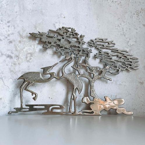 Vintage Messing Wanddecoratie – Reigers & Levensboom, Huis en Inrichting, Woonaccessoires | Wanddecoraties, Ophalen of Verzenden