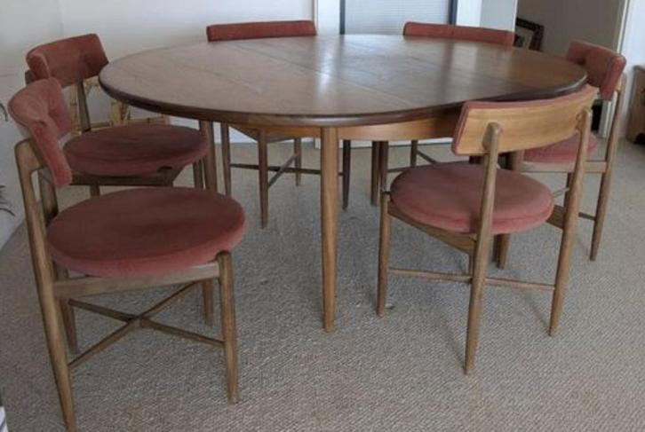 IZGS G plan G-plan 6 stoelen stoel tafel  vintage jaren 60, Huis en Inrichting, Stoelen, Gebruikt, Eén, Stof, Bruin, Ophalen