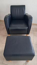 Leren fauteuil met hocker, Huis en Inrichting, Fauteuils, Ophalen, Minder dan 75 cm, Leer, Zo goed als nieuw