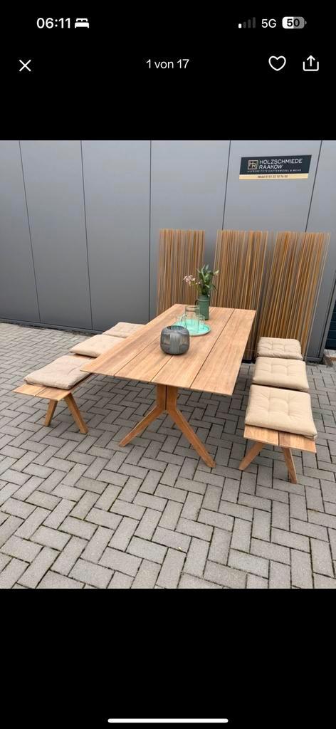 Weishäupl Tuinset 2 Bänke Tuintafel teak top, Tuin en Terras, Tuinsets en Loungesets, Zo goed als nieuw, Ophalen of Verzenden