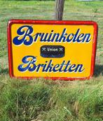 Antieke reclameborden, bord Union bruinkolen briketten🔥, Reclamebord, Gebruikt, ., Ophalen of Verzenden