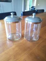 glazen potten met zilverkleurige dop, Antiek en Kunst, Antiek | Glas en Kristal, Ophalen