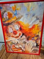 Mooie poster vrolijke clown in grote rode lijst., Ophalen, Zo goed als nieuw, Hout