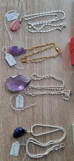 4 x Edelsteenhanger aan ketting 925 silver, Verzenden, Zo goed als nieuw, Met edelsteen, Zilver