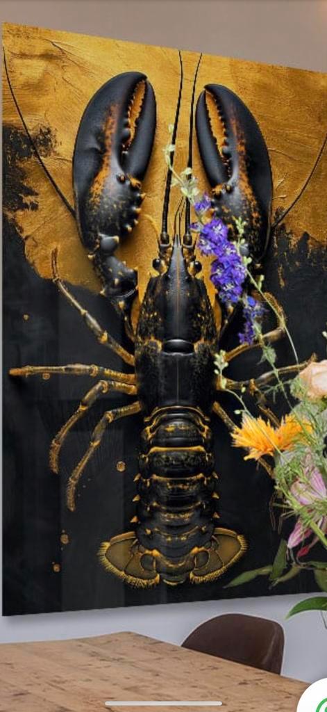 Golden lobster 100-150cm op aluminium Dibond., Antiek en Kunst, Kunst | Schilderijen | Modern, Ophalen